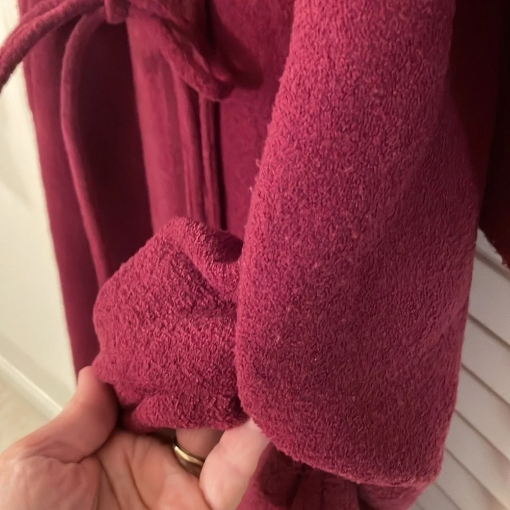 L. L. Bean Rich Burgundy Long Button Down Textured Maxi Sweater Coat Size L